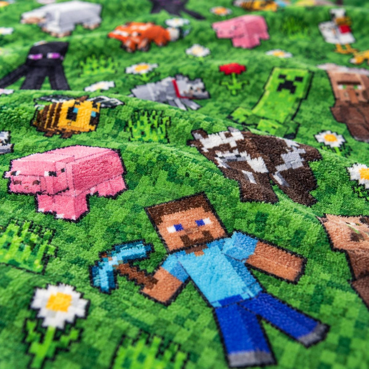 Steve, Alex, Enderman and Overworld Animals Adventure Throw Blanket