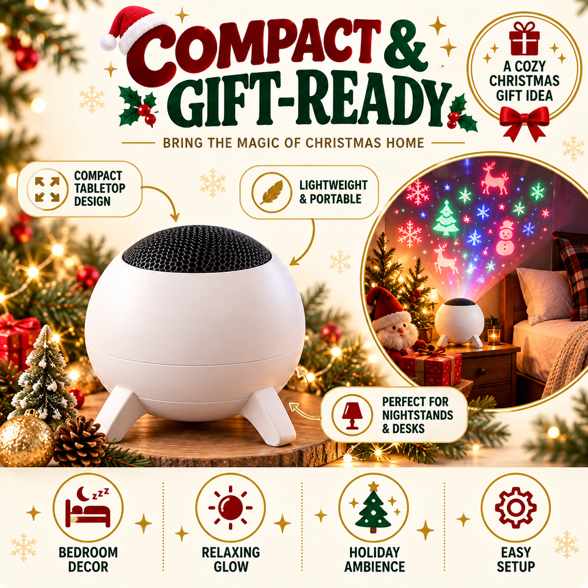 Christmas Galaxy Night Light Projector – Cozy Holiday Glow