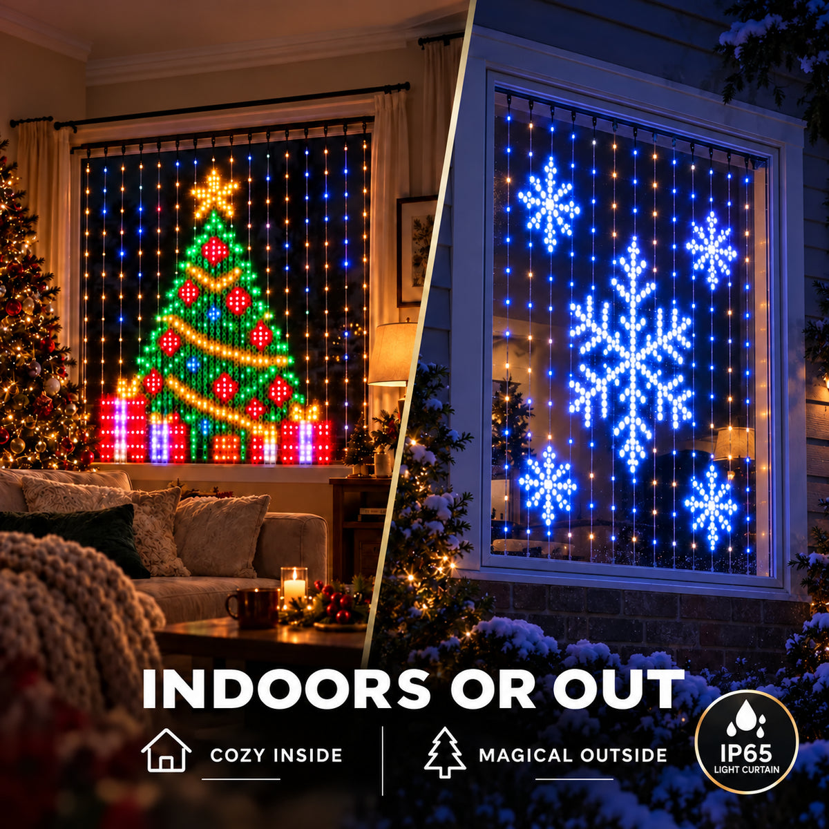 Smart Pixel Christmas Curtain Lights – 400 RGB LEDs, App Control