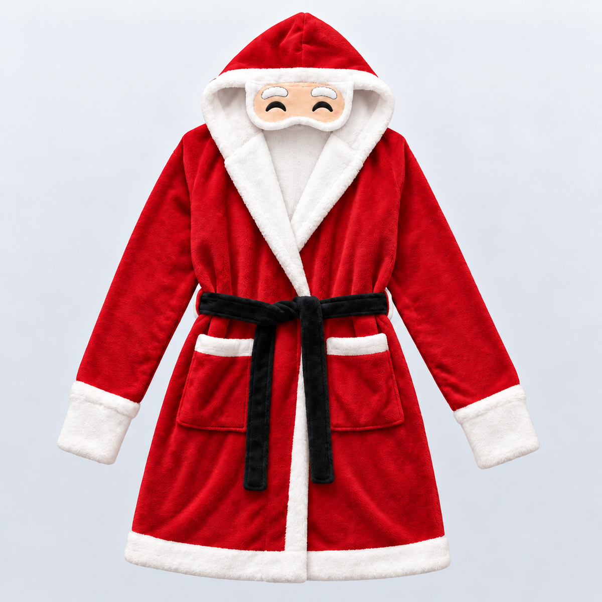 Santa Claus Christmas Unisex Double-Layer Plush Hooded Robe with Eye Mask – One Size