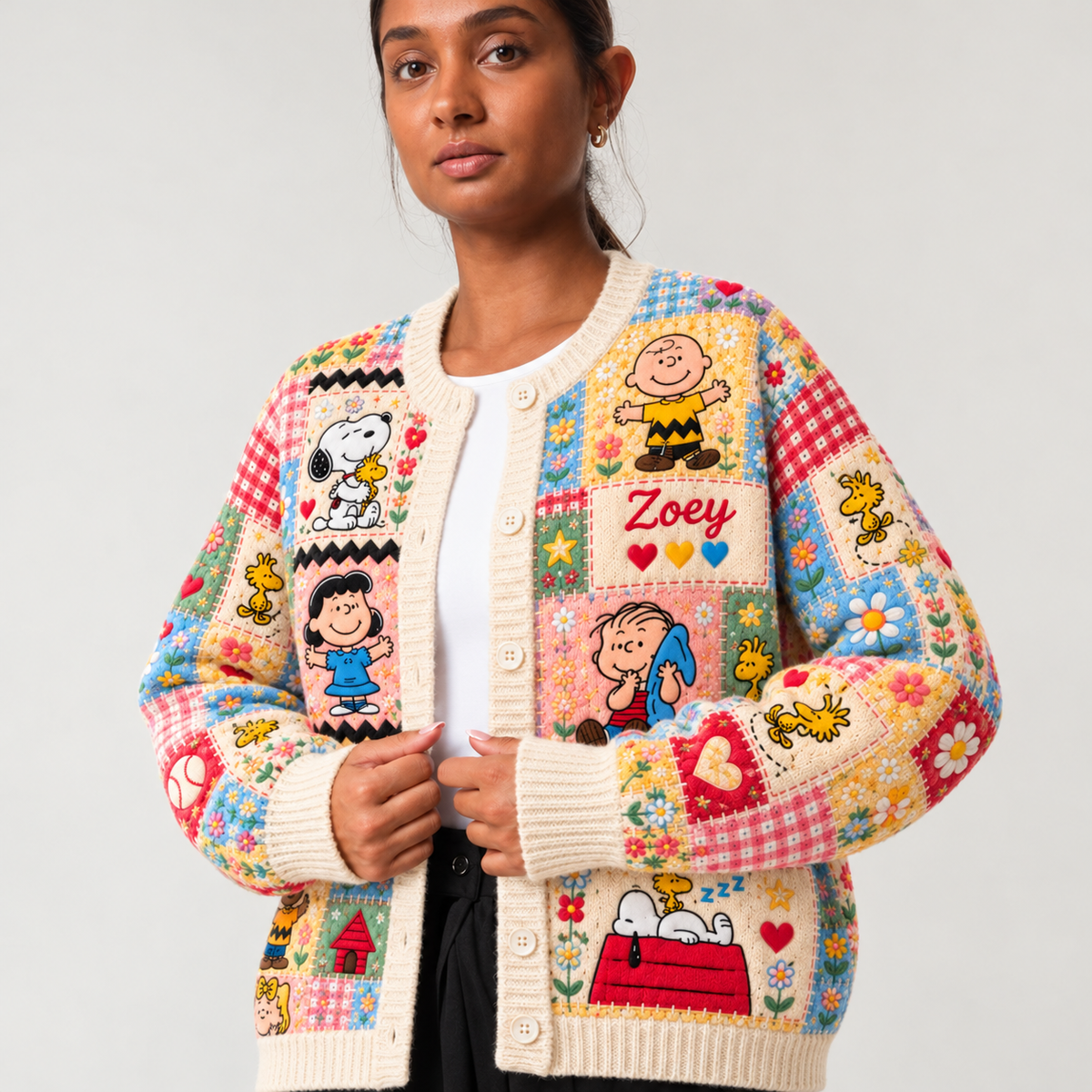 Retro Patchwork Memories Personalized Knit Cardigan