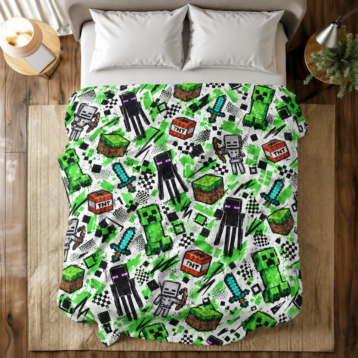 Creeper, Enderman and Skeleton Battle Realm Throw Blanket