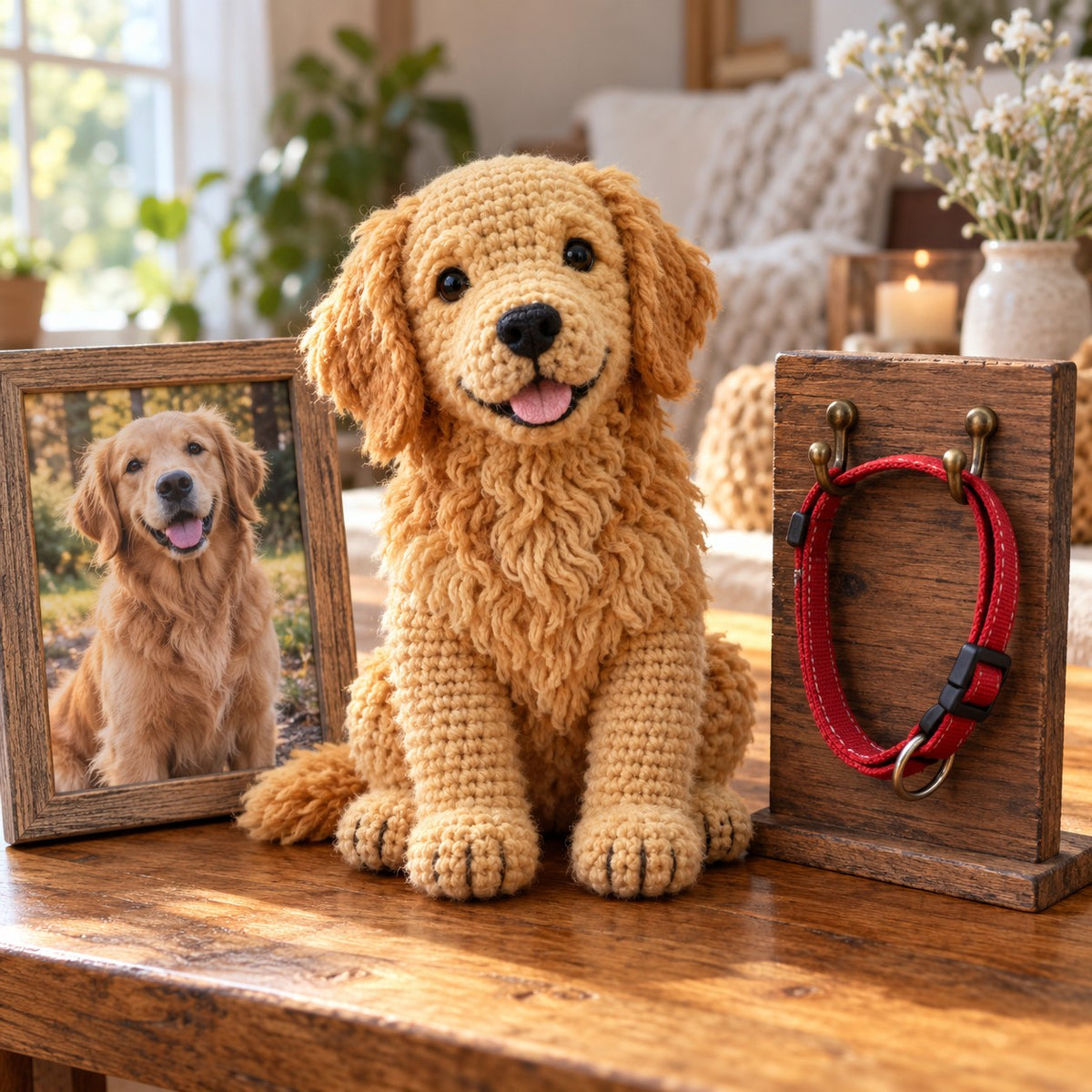 Custom Crochet Pet Portrait + Memorial Collar Sign Set – made from your photo