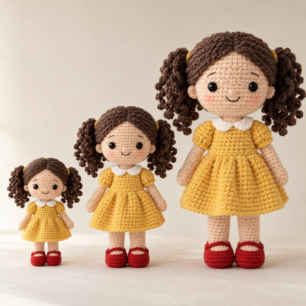 Custom Look-Alike Crochet Doll from Photo – size comparison