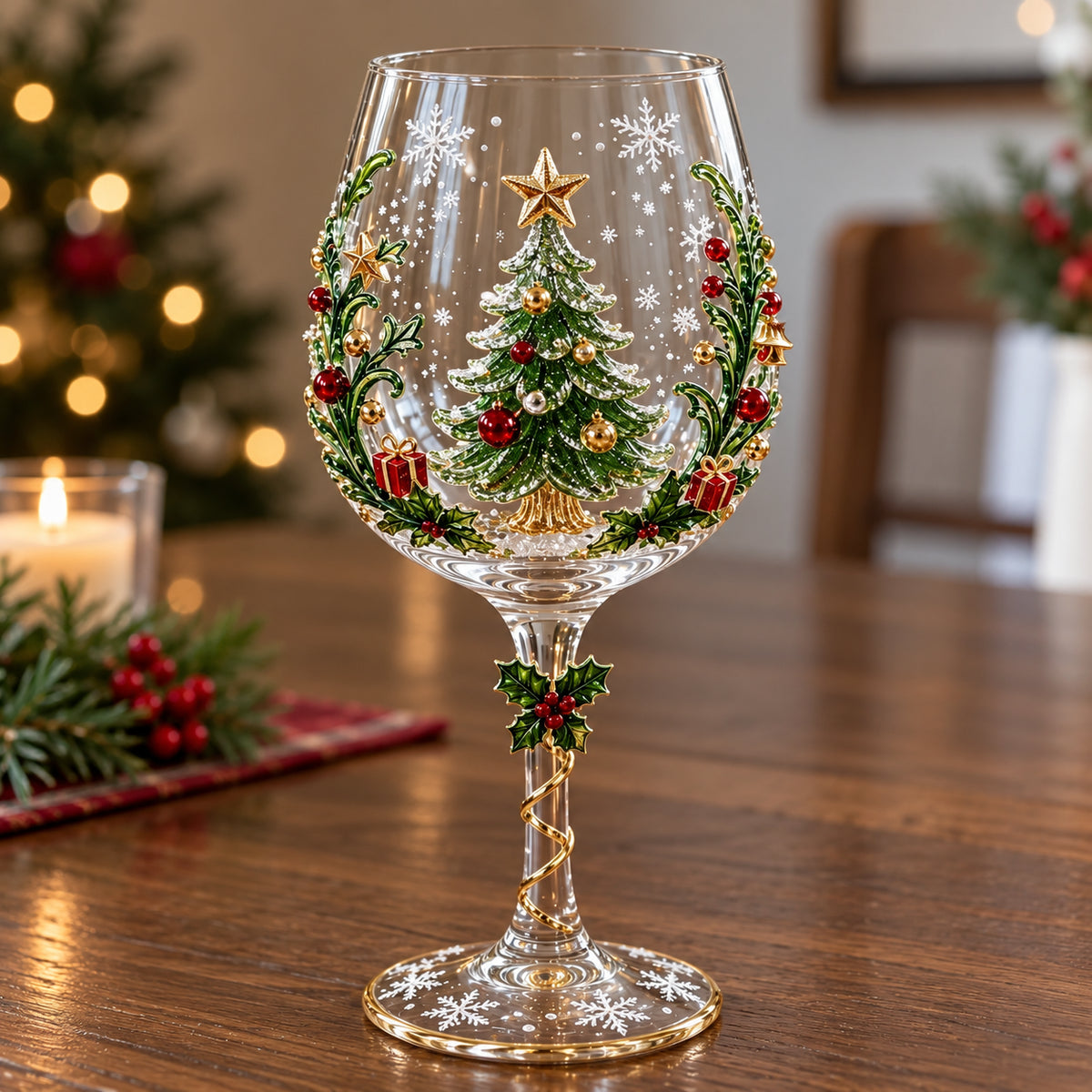 Christmas 3D Wine Glass – Raised Holiday Designs or Gift Box Set of 6
