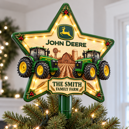 Green Farmhouse Chrismas - Personalized LED Light Tree Topper - Chrismas Gift For Farmers