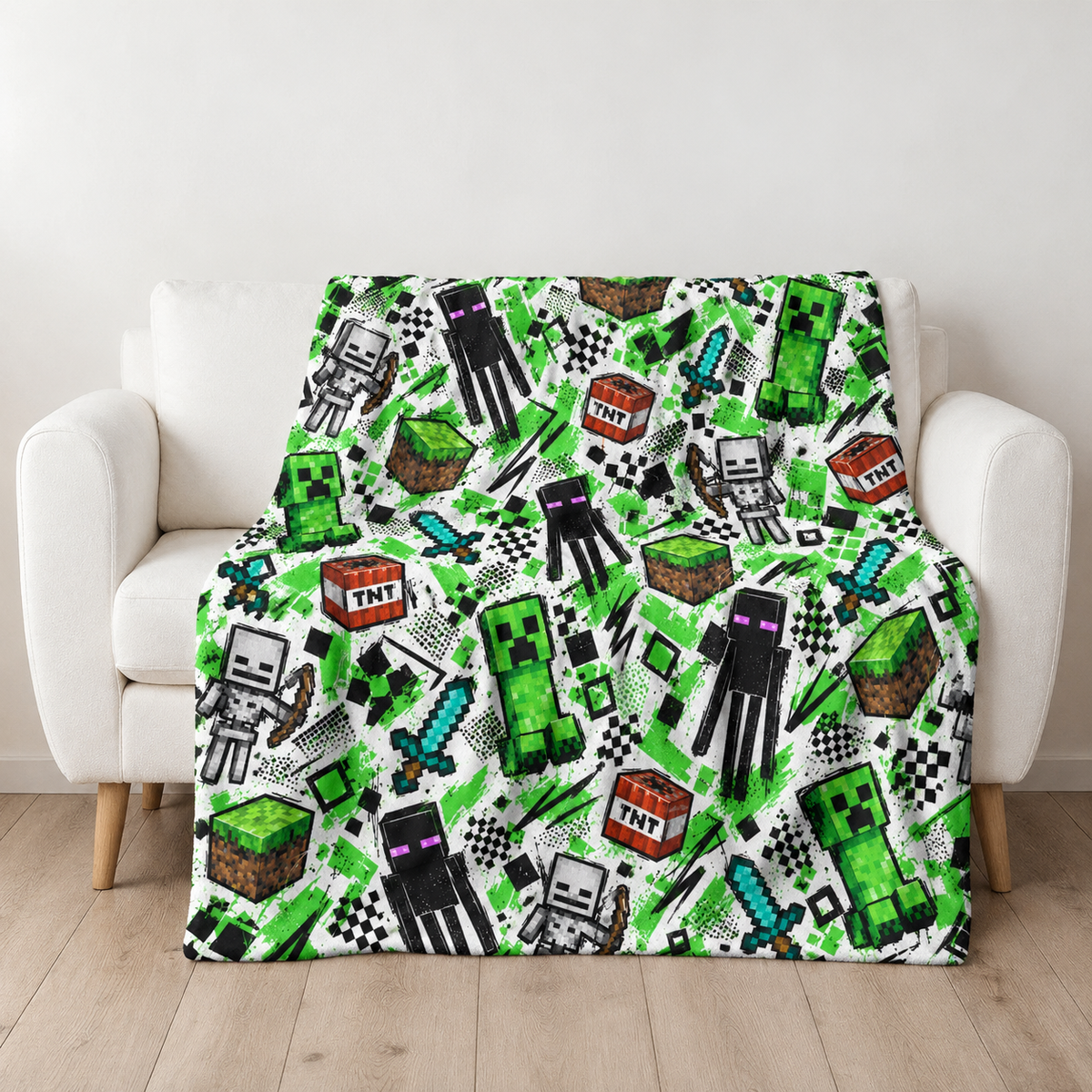Creeper, Enderman and Skeleton Battle Realm Throw Blanket