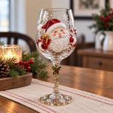 Christmas 3D Wine Glass – Raised Holiday Designs or Gift Box Set of 6