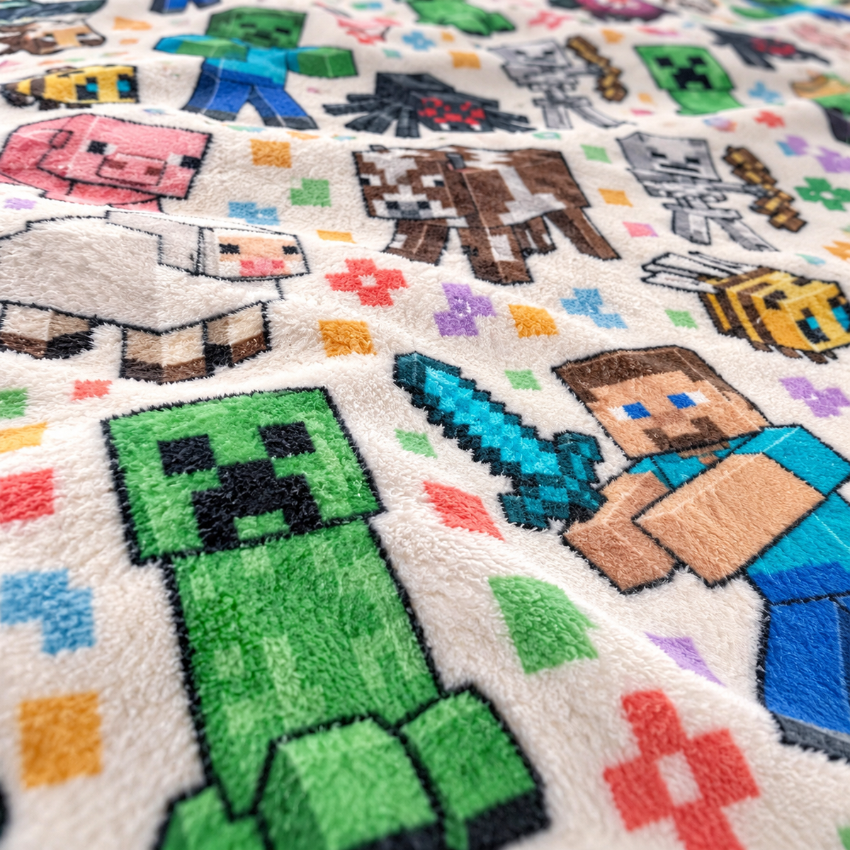 Steve, Zombie, Creeper and Colorful Overworld Friends Throw Blanket