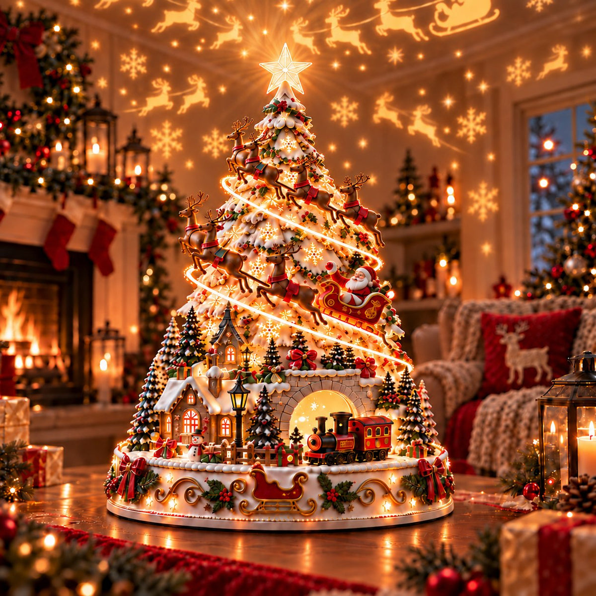 Christmas Village Lightscape Tree – 3D Tabletop Tree with Room Projection