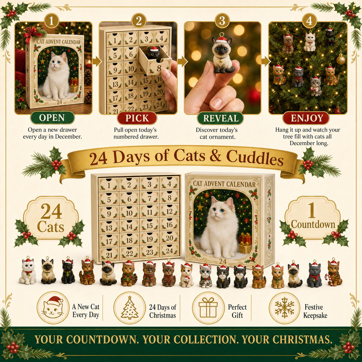 Cat Advent Calendar – 24 Days of Mini Cat Ornaments