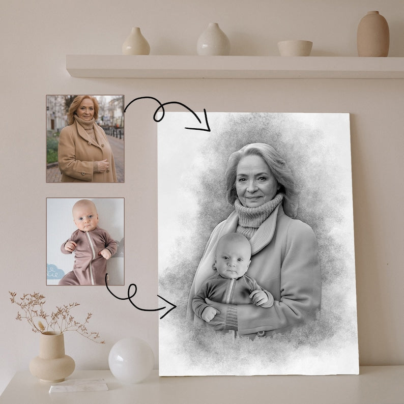 Add Loved One to Photo - Memorial Portrait for Deceased Father Mom - Gift for Loss of Loved One - Remembering Passed Away Loved One