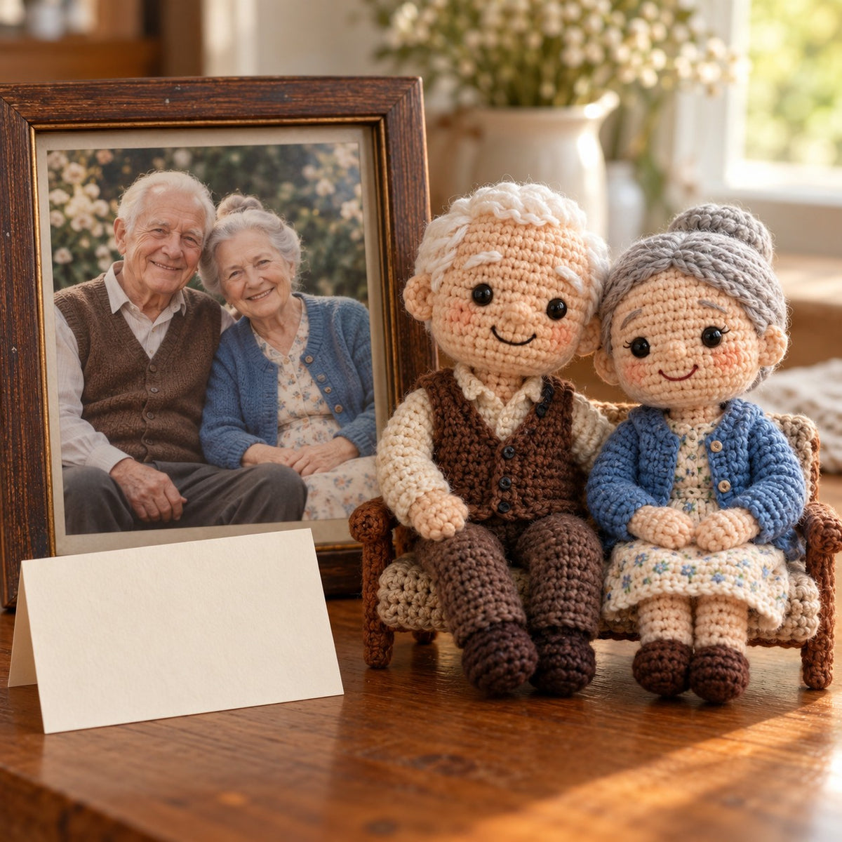Personalized Memorial Couple Crochet Dolls with In Loving Memory Card – made from your photo