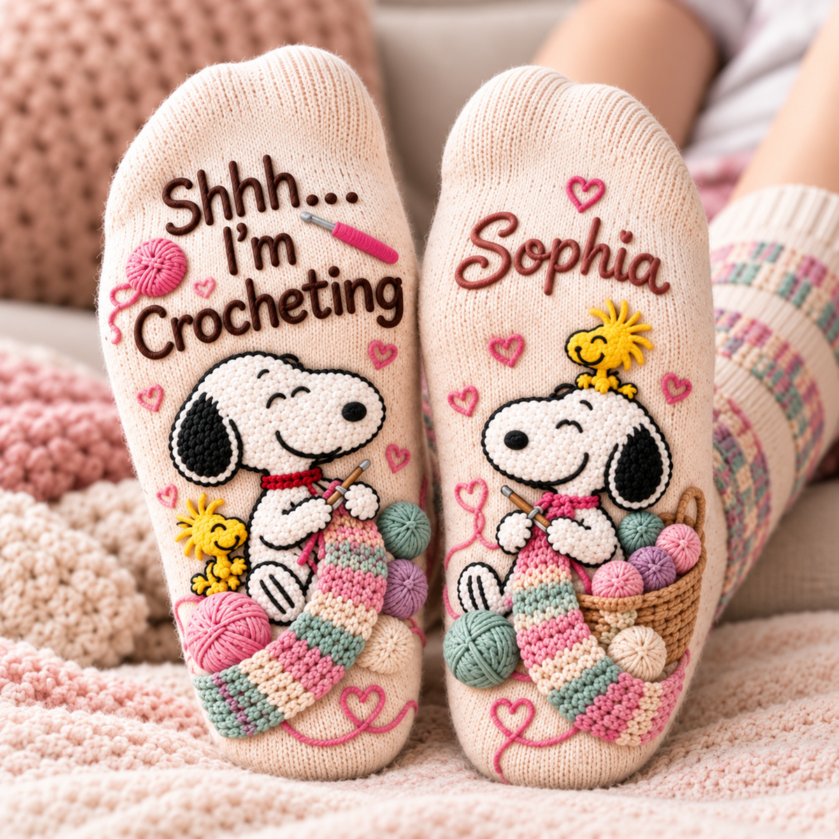 Shhh I'm Crocheting Beagle Personalized Crew Socks