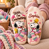 Shhh I'm Crocheting Beagle Personalized Crew Socks
