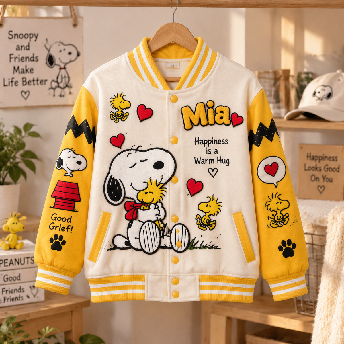 Happiness Is A Warm Hug Personalized Varsity Jacket