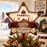 Red Tractor Farm Personalized LED Christmas Tree Topper