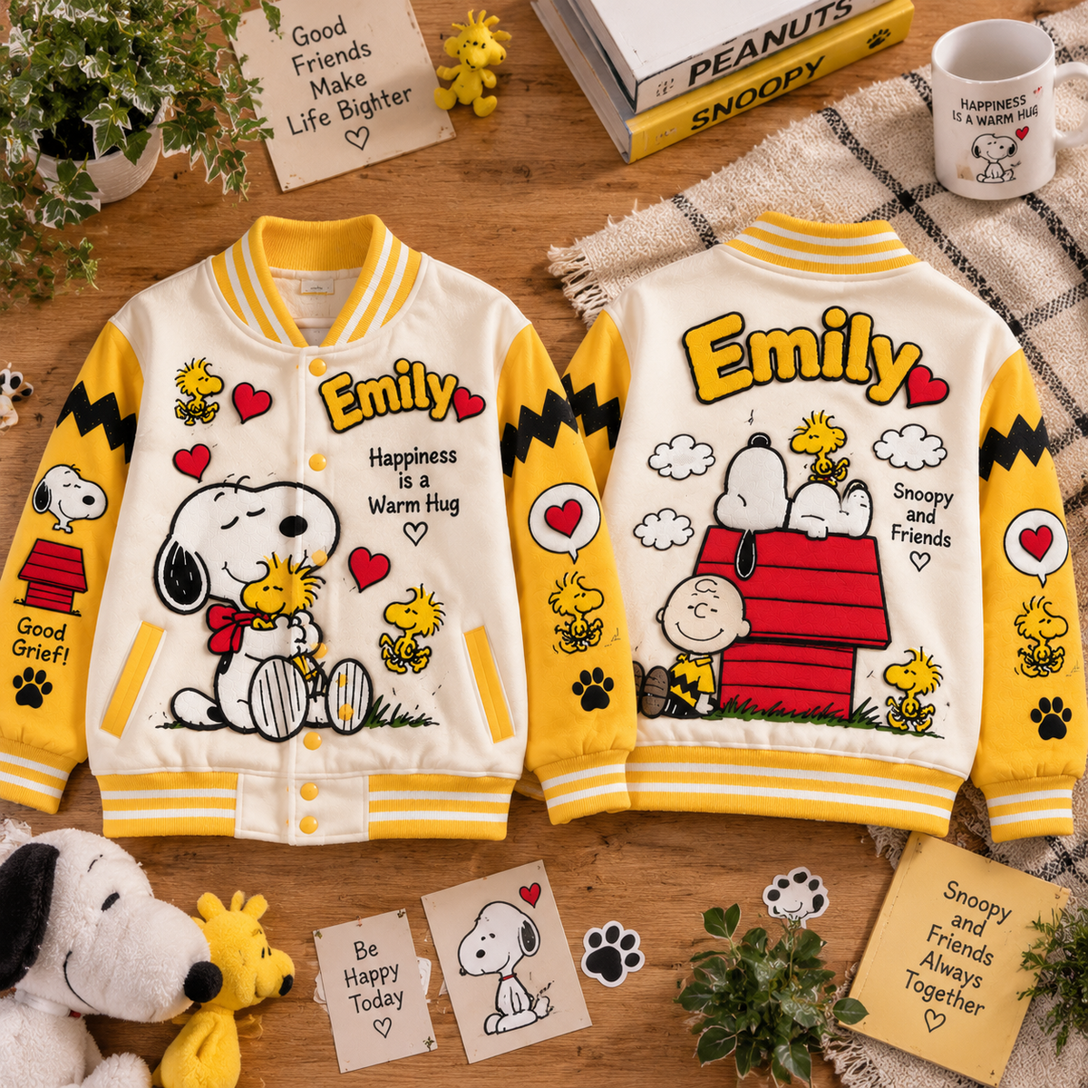 Happiness Is A Warm Hug Personalized Varsity Jacket