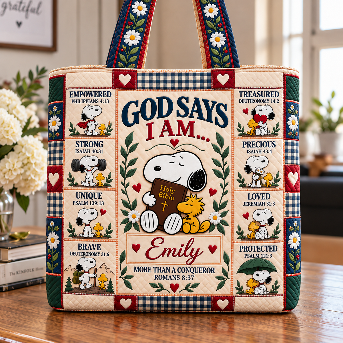God Says I Am Personalized Quilted Tote Bag