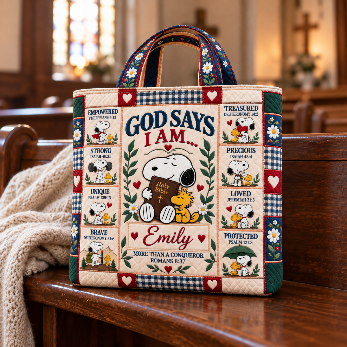 God Says I Am Personalized Quilted Tote Bag
