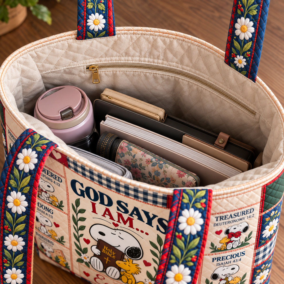 God Says I Am Personalized Quilted Tote Bag
