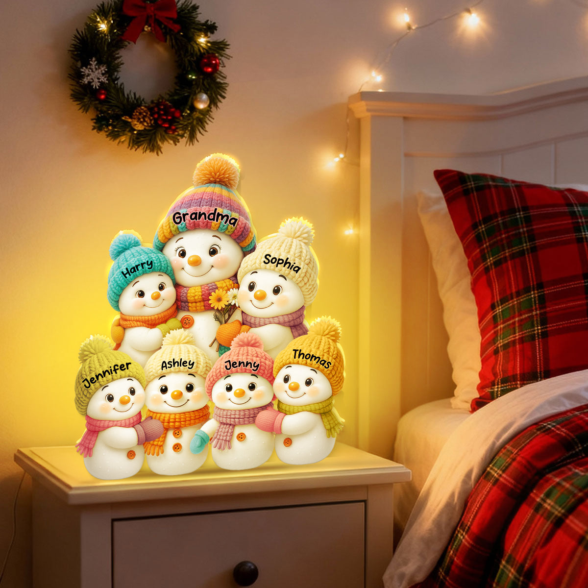 Snowman Grandma & Grandkids Personalized Light Box