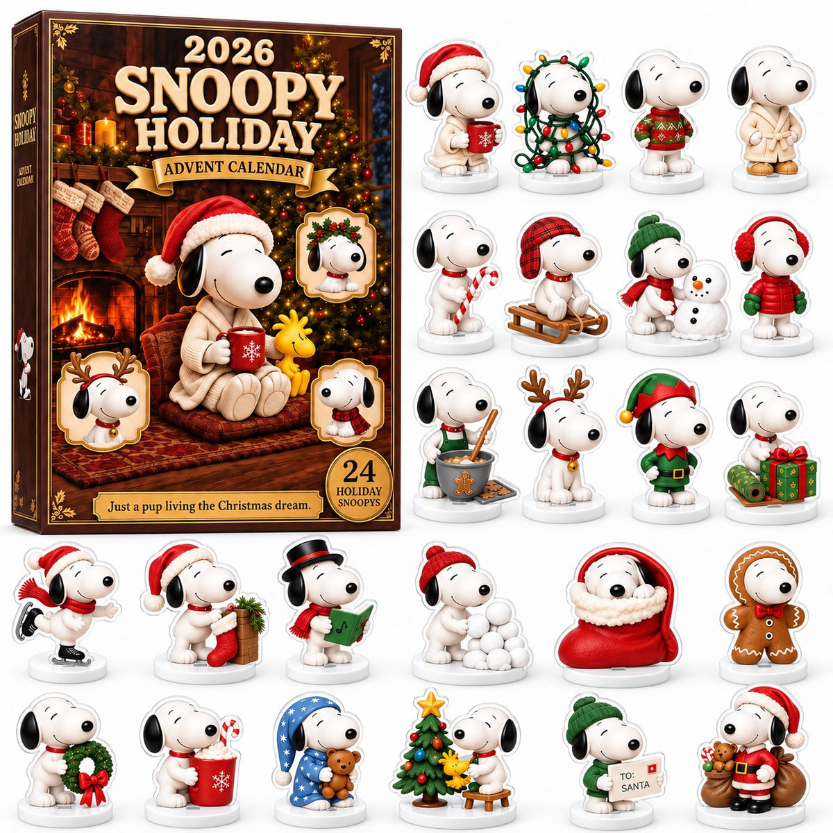 Snoopy Advent Calendar 2026 – 24 Days of Christmas – Snoopy – 3D Acrylic With Stand