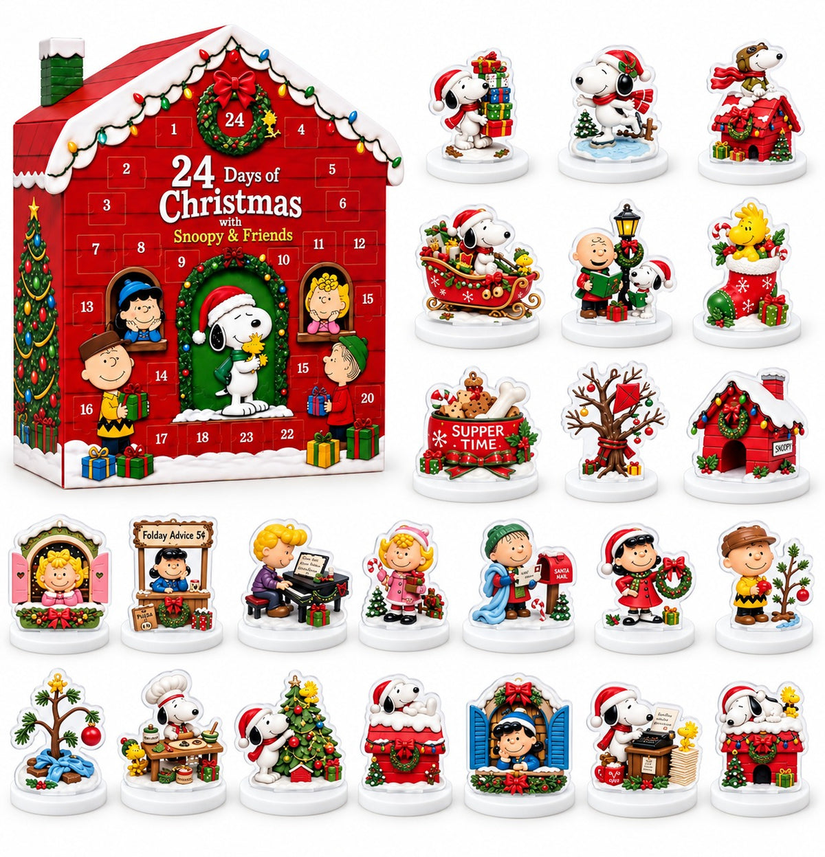 Snoopy Advent Calendar 2026 – 24 Days of Christmas – Snoopy Christmas – 3D Acrylic With Stand