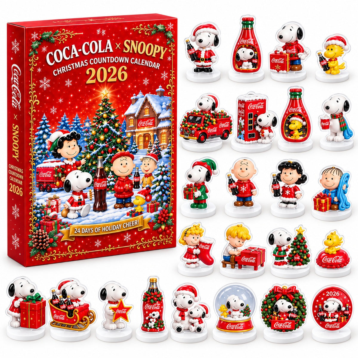 Snoopy Advent Calendar 2026 – 24 Days of Christmas – Cola × Snoopy – 3D Acrylic With Stand